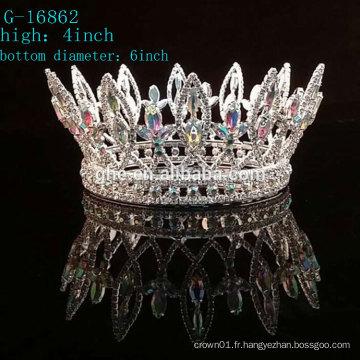 Vente en gros de la nouvelle couronne de strass rhinestone roi tiare pleine couronne circulaire